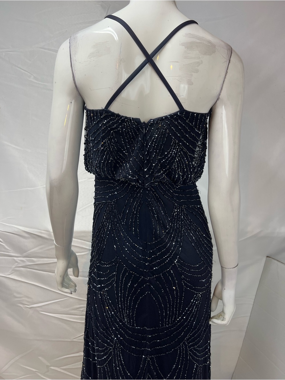 Adrianna Papell Women’s 2 Long Blue Beaded Formal Gown Dress Art Deco Evening - Picture 7 of 10